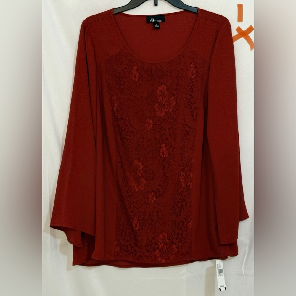 AB Studio Deep Red Lace Top
